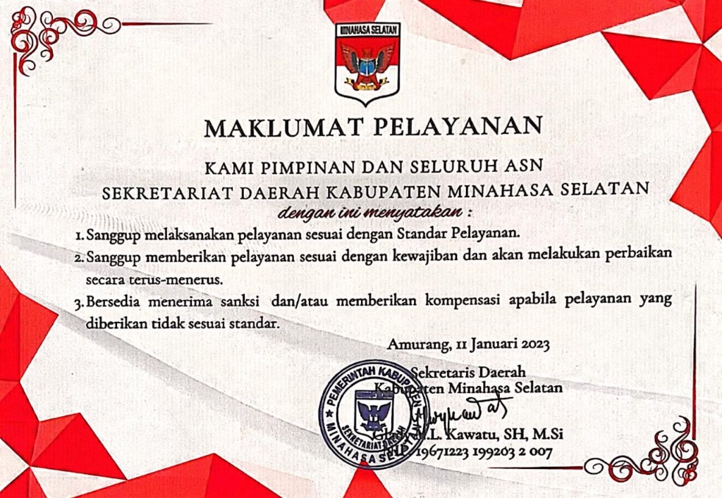 Maklumat & Standar Pelayanan Publik Setda Minahasa Selatan